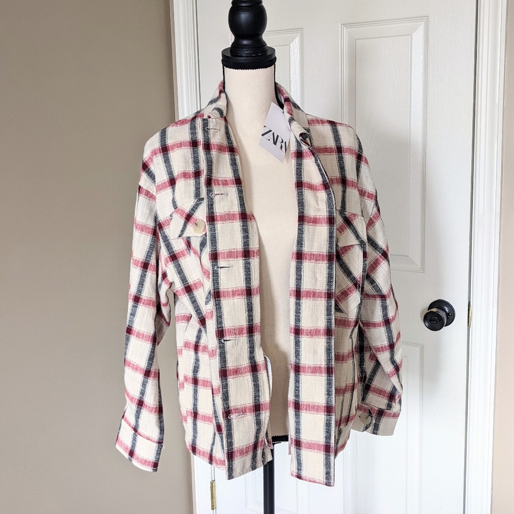 🆕 Zara Oversized Plaid Button Up Shirt Shacket